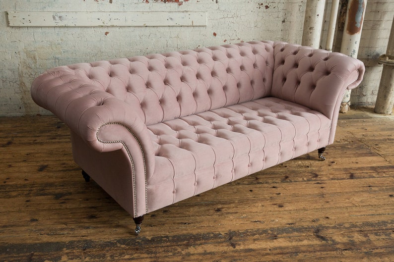 Handmade 3 Seater Dusty Pink Velvet Fabric Chesterfield Sofa - Etsy