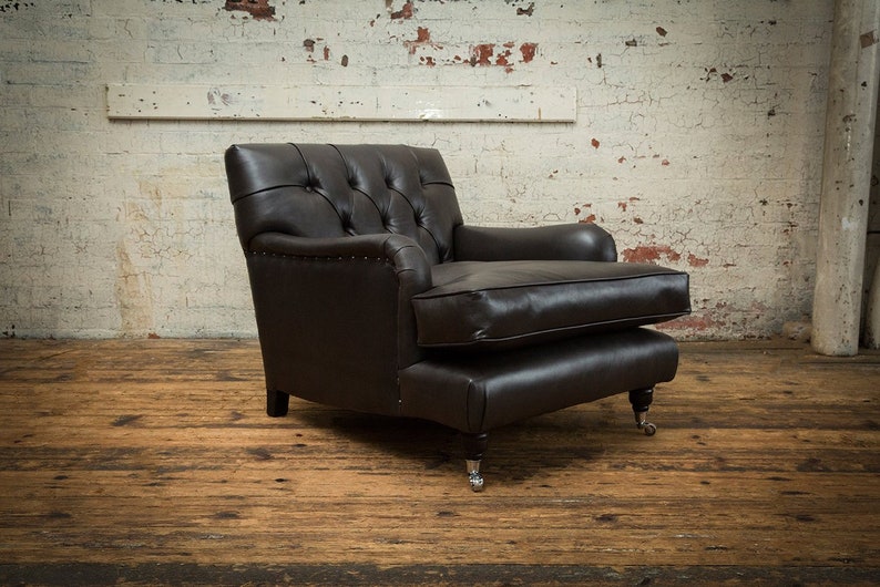 British Handmade Old English Black Leather Chesterfield Chair Etsy