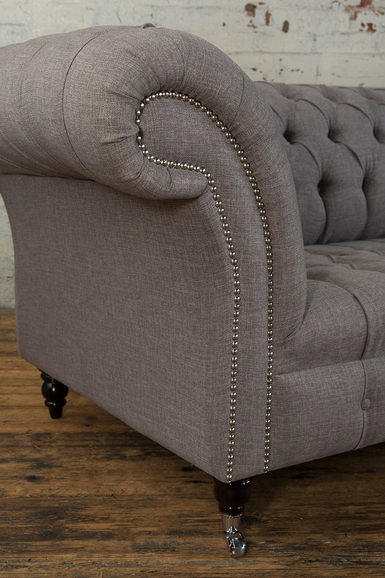 Handmade Warm Grey Linen 3 Seater Chesterfield Sofa - Etsy