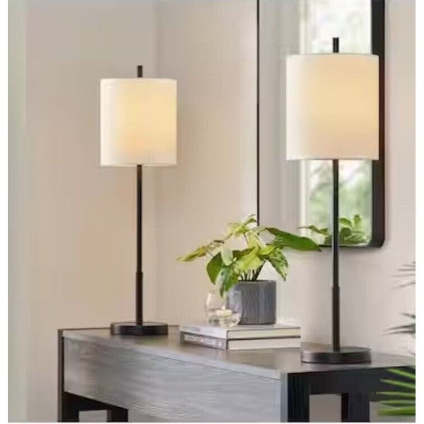 Set of 2 - 28 in. 1-Light Black Buffet Lamps for Living Room and Bedroom