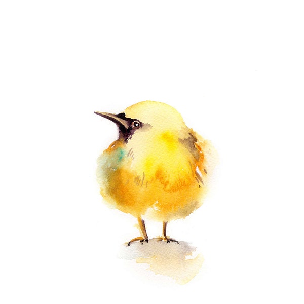 Yellow Bird Watercolor Painting, Birdie Art Print, Minimalist Bird Watercolor Print, Cute Funny Bird Nursery Wall Print for Nursery Decor