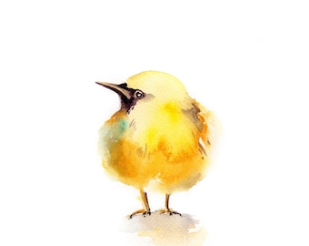 Yellow Bird Watercolor Painting, Birdie Art Print, Minimalist Bird Watercolor Print, Cute Funny Bird Nursery Wall Print for Nursery Decor