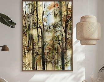 Woodland Forest Fine Art Print - Trees Forest Watercolor Painting Woodland Wall Decor