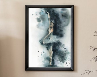 バレエダンサー オリジナル水彩画 バレリーナ 白鳥の湖 バレエ 女性