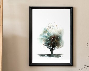 Tree Wall Fine Print, Minimalist Tree Print, Nature Watercolor Painting, Earth Colors Tree Wall Decor, Nature Wall Art, Tree Painting