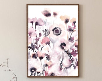 Abstrakte rosa Blumen Fine Art Print Pastellfarben Wand Dekor - Wunderliche Blumen Aquarell Malerei Botanische Kunst
