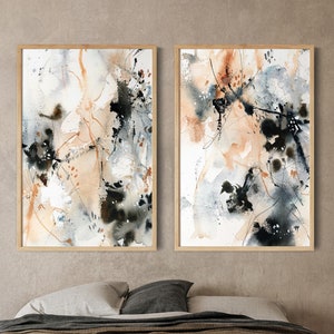 Neutral Pastels and Gray Abstract Art Prints 2 Pieces Set, Abstract Watercolor Painting, Set of 2 Abstract Prints, Neutral Wall Art Prints