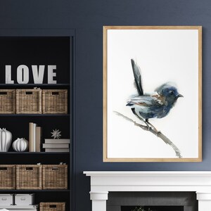 Little Grey Bird Watercolor Print Bird Painting Art Minimal - Etsy