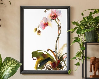 Orchid Watercolor Print, Tropical Flowers Painting, Floral Wall Art, Pink Orchids Painting, Botanical Wall Decor, Bohemian Fine Art Print