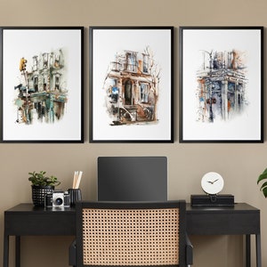 New York Paintings Architecture Art Prints Set of 3 Pieces Gallery Wall Decor, City Scene Watercolor Prints, United States Travel Wall Art