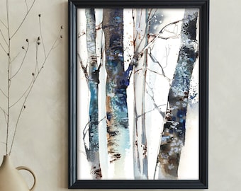 Birch Trees Fine Art Print, Birch Forest Painting Art, Watercolor Print, Nature Woodland Wall Art