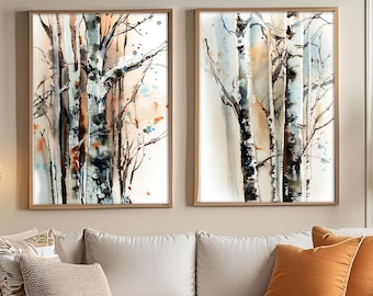 Berkenbos 2 stuks kunst aan de muur, Woodland Fine Art Prints, berkenboom schilderij, natuur landschap Home decor, bos muur prints, boom kunst