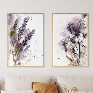 Set of 2 Purple Flowers Art Prints, Lavender and Wild Flowers Paintings, Watercolor Prints Wall Decor, 2 Fine Art Prints, Botanical Wall Art