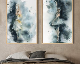 Set of 2 Ballerina Watercolor Art Prints, Ballet Dancer Wall Decor, Dance Watercolor Painting Art