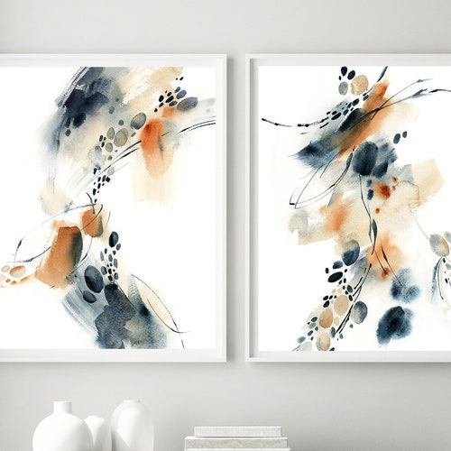 Watercolor Art Set of 2 Instant Art Watercolor Abstract Etsy