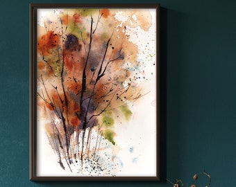 Abstract Forest Art Print, Abstract Watercolor Print, Abstract Autumnal Tree Painting, Abstract Nature Wall Decor Giclée Fine Art Print