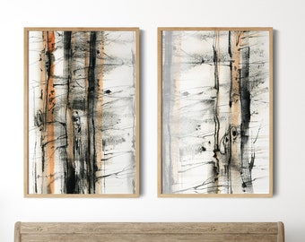 Alberi astratti 2 Stampe artistiche Albero della natura neutra terrosa Pittura ad acquerello Arte