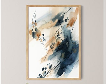 Abstract Painting Print Blue and Terracotta, Large Wall Art Print, Abstract Watercolor Art, Modern Home Wall Art, Abstract Office Decor