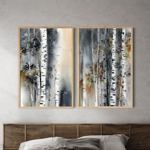 Forest 2 Pieces Wall Art, Nature Fine Art Prints, Birch Trees Paintings, Nature Landscape Home Decor, Forest Wall Decor, Woodland Wall Art