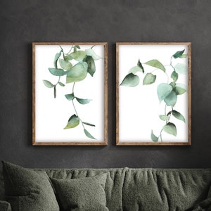 Leaves Gallery Wall Set di 2 stampe d'arte, dipinti ad acquerelli botanici, Green Leaf Wall Art, Greenery Nature Indoor Wall Decor Prints