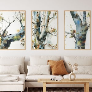 Forest 3 Fine Art Prints Set, Tree Watercolor Painting, Colorful Trees Art, Set of 3 Pieces Gallery Wall Decor, Nature Woodland Wall Prints