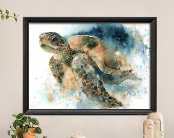 Sea Turtle Fine Art Print, Animals Watercolor Painting, Turtle Painting, Animal Illustration, Sea Life Coastal Decor, Ocean Animal Art Print