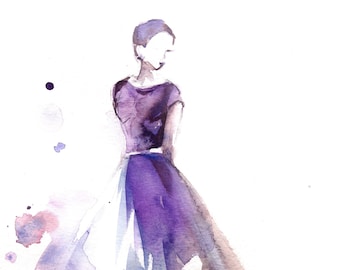 Ballerina Fine Art Print, Ballet Watercolor Painting, Ballerina in Purple Print, Dancer Art Print