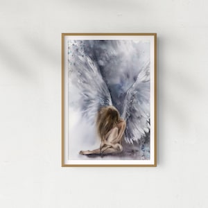 Angel Painting, Angel Wall Art, Angel Wings Painting, Woman Angel Watercolor, Spiritual Wall Art Print, Abstract Angel Figure Art