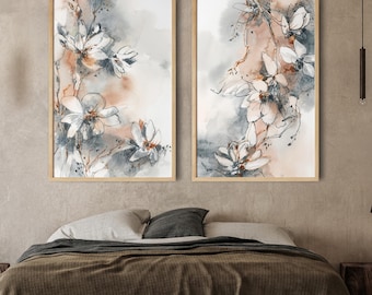 Pastel Flowers Wall Prints Set of 2, Abstract Florals Watercolor Painting Art, Botanical Fine Art Prints Set, Nature Home Decor