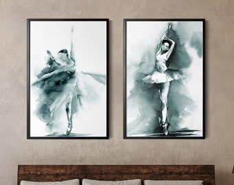 Ballerina 2 Wall Prints Set, Ballet Painting Art, Watercolor Prints 2 Pieces Wall Decor, Ballet Dancer, Fine Art Prints Set, Dance Wall Art