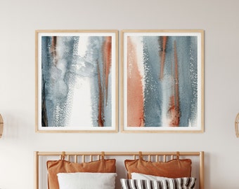 Abstract Wall Prints, Blue Salmon Pink Watercolor Painting, Abstract Gallery Wall Giclee Fine Art Prints, Large Wall Art, Abstract Art Print