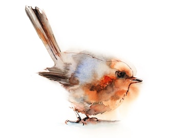 Rotkehlchen Vogel Fine Art Print, Vogel Aquarell Malerei, Wildtier Wanddekor
