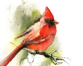 Bird Print Art, Northern Cardinal Painting, Red Cardinal Watercolor Print, Bird Fine Art Print, Wall Decor Bird Art, Nature Wall Print