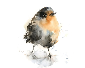 Robin Bird Art Print, Little Bird Painting, Watercolor Print Birdie