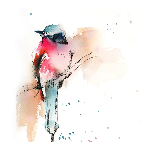 Carmine Bee-Eater Bird Wall Art Print, Colorful Bird Art, Bird Watercolor Painting, Tropical Bird Print, Bird Wall Decor, Nature Wall Art
