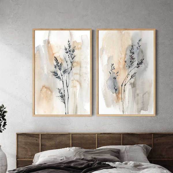 Neutral Beige 2 Fine Art Prints, Wild Herbs Paintings, Pastel Wall Art, Earthy Tones Bedroom Decor, Botanical Gallery 2 Wall Art Prints