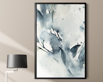 Abstract Blue Painting, Abstract Art Print, Blue Leaves Watercolor Art, Botanical Abstract Giclée Print, Blue Floral Decor, Abstract Print