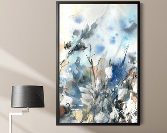 Blue Abstract Wall Art Print, Abstract Painting, Nature Inspired Abstract Watercolor, Blue Art Print, Abstract Decor Living Room Wall Art