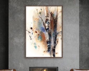 Birch Trees Fine Art Print, Tree Watercolor Painting, Landscape Nature Wall Decor, Forest Wall Print, Nature Print, Woodland Wall Art Print