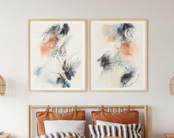 Neutral Pastel Tones Abstract Paintings 2 Art Prints Set Bedroom Room Wall Decor, Large Wall Art Set of 2 Fine Art Prints, Abstract Wall Art