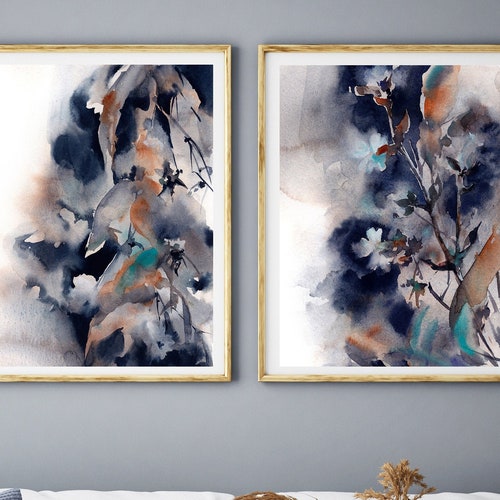 Modern Abstract Wall Art Set of Two Watercolor Printable Etsy