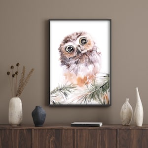 Owl Watercolor Painting, Art Print, Nursery Woodland Fine Art Print, Owl Watercolor Art, Owl Wall Art Print, Cute Bird, Jungle Nursery Decor