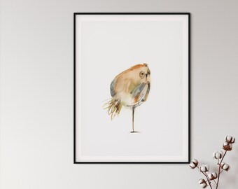 Cute Bird Watercolor Print, Birdie Giclée Fine Art Print in Neutral Pastel Colors, Bird Illustration, Nursery Wall Decor, Canvas Art Print