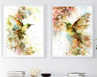 for Wall Decor or as Nice Stylish Gift for Any Occasion Colibri One Minute Installation. with Wooden Frame Set of 3 Framed Watercolor Art Print 5.5x5.5 Ready to Hang OM
