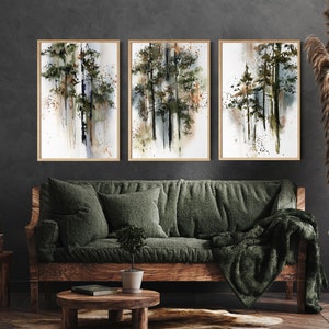 Forest 3 Fine Art Prints, Tree Watercolor Art, Pine Trees Painting, Green Nature Art, Woodland Wall Decor, Pine Forest Gallery Wall Prints