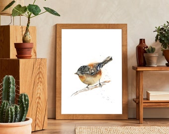 Finch Watercolor Painting, Bird Canvas Fine Art Print, Earthy Colors Bird Wall Decor, Nature Wall Art, Woodland Wall Print, Bird Art Print