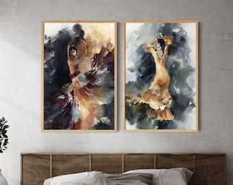 Flamenco Dancers 2 Fine Art Prints Wall Decor, Flamenco Spanish Dance Watercolor Painting Wall Art