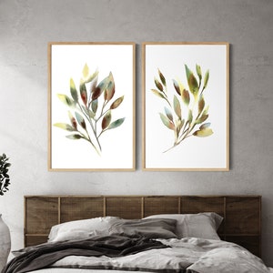 Botanical Leaves 2 Art Prints, Green Colors Leaf Watercolor Paintings, Set of 2 Fine Art Prints, Greenery Wall Decor, Green Wall Decor