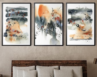 Gray Earthy Abstract Art Prints 3 Set, Watercolor Prints, Abstract Wall Art Prints, Set of 3 Fine Art Prints, Abstract Painting Wall Decor