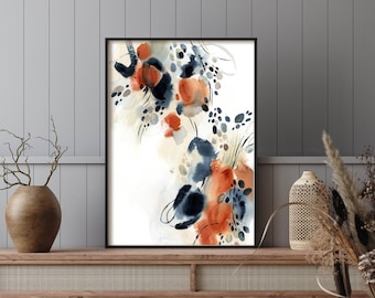 Eclectic Wall Art Decor, Abstract Painting in Burnt Orange and Blue, Abstract Wall Art, Contemporary Decor, Large Sizes Abstract Fine Print
